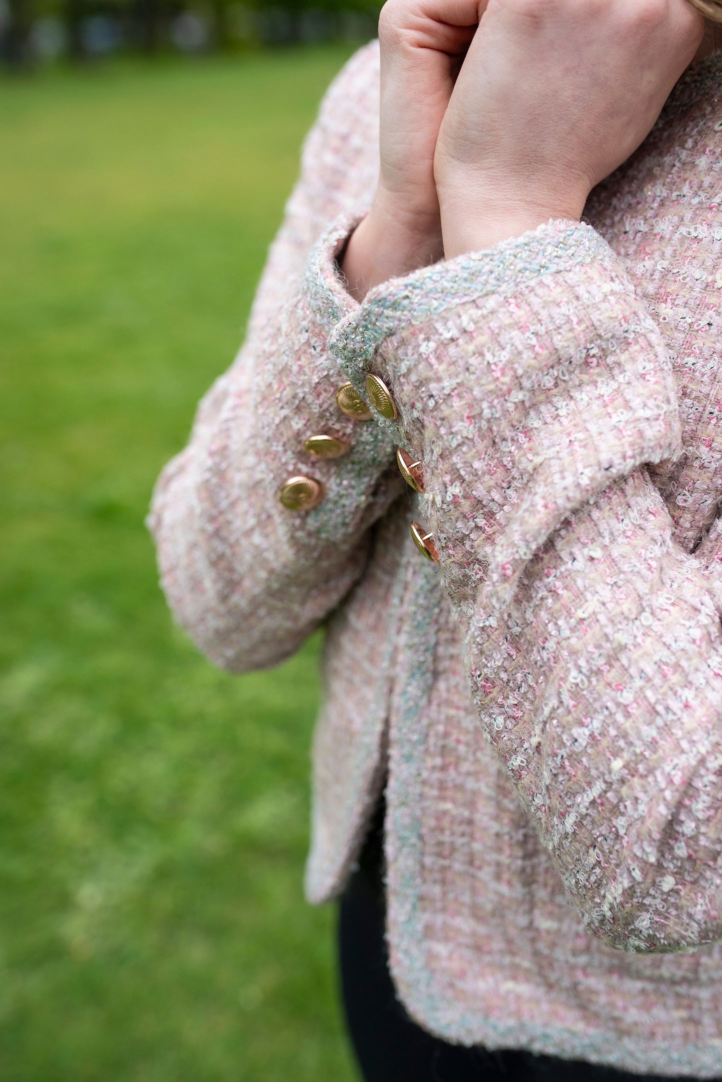 Soft Pink Bouclé Tweed Jacket