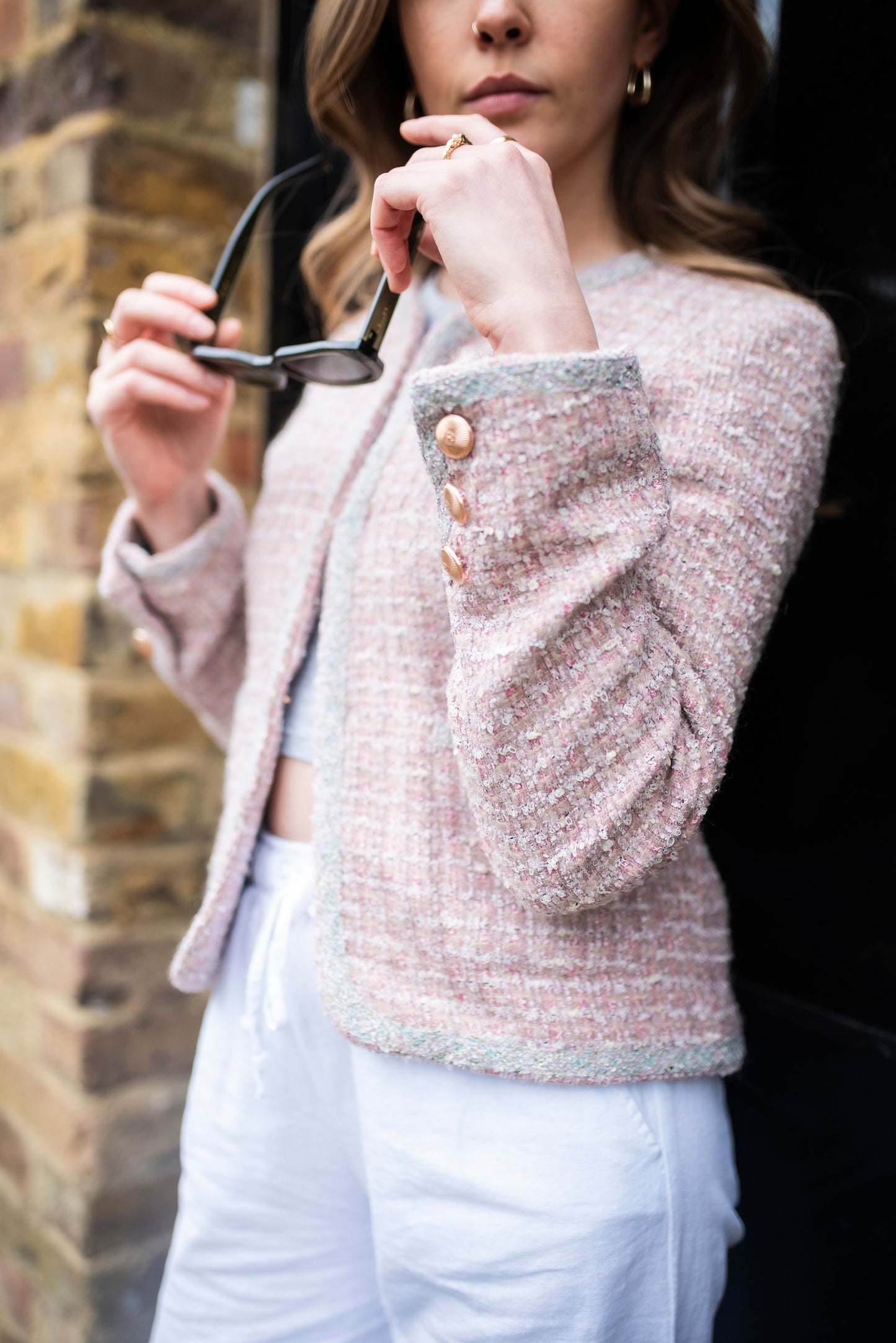 Soft Pink Bouclé Tweed Jacket