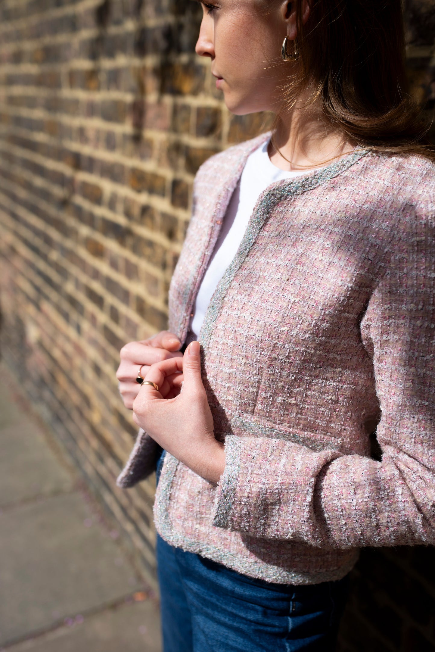 Soft Pink Bouclé Tweed Jacket